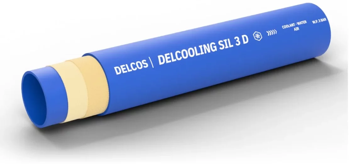 Маркуч DELCOOLING SIL 3 D с частично отстранени слоеве: вътрешен слой, армировка и външен слой