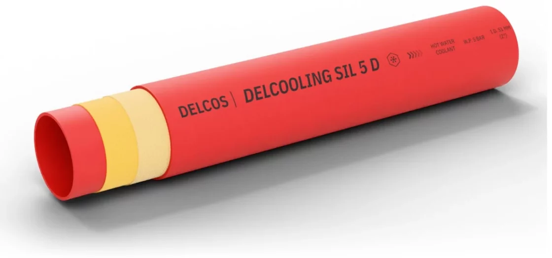 DELCOOLING SIL 5 D hose with layers partly removed: inner tube, reinforcement and cover