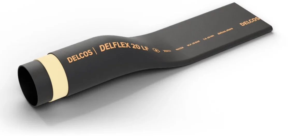 DELFLEX 20 LF hose with layers partly removed: inner tube, reinforcement and cover
