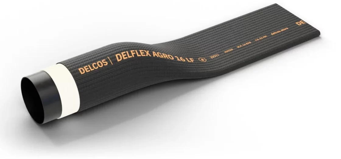 DELFLEX AGRO 16 LF hose with layers partly removed: inner tube, reinforcement and cover