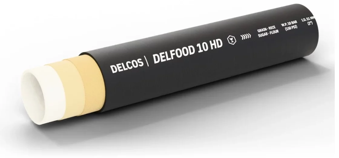 DELFOOD 10 HD hose with layers partly removed: inner tube, reinforcement and cover