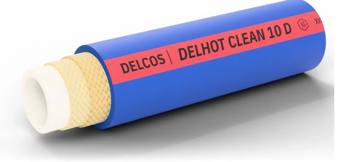 DELHOT CLEAN 10 D hose with layers partly removed: inner tube, reinforcement and cover