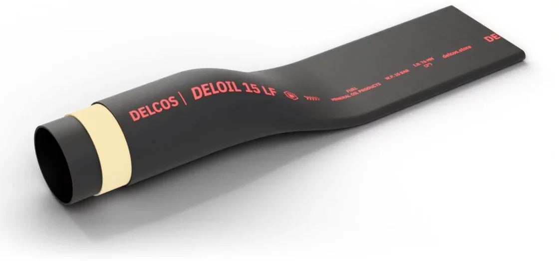 DELOIL 15 LF hose with layers partly removed: inner tube, reinforcement and cover