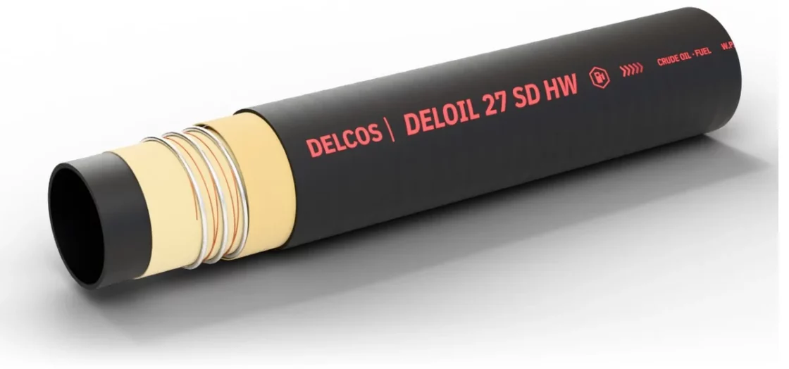 DELOIL 27 SD HW hose with layers partly removed: inner tube, reinforcement and cover