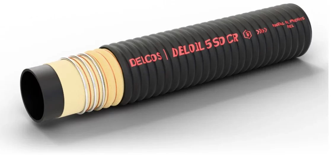 DELOIL 5 SD CR hose with layers partly removed: inner tube, reinforcement and cover