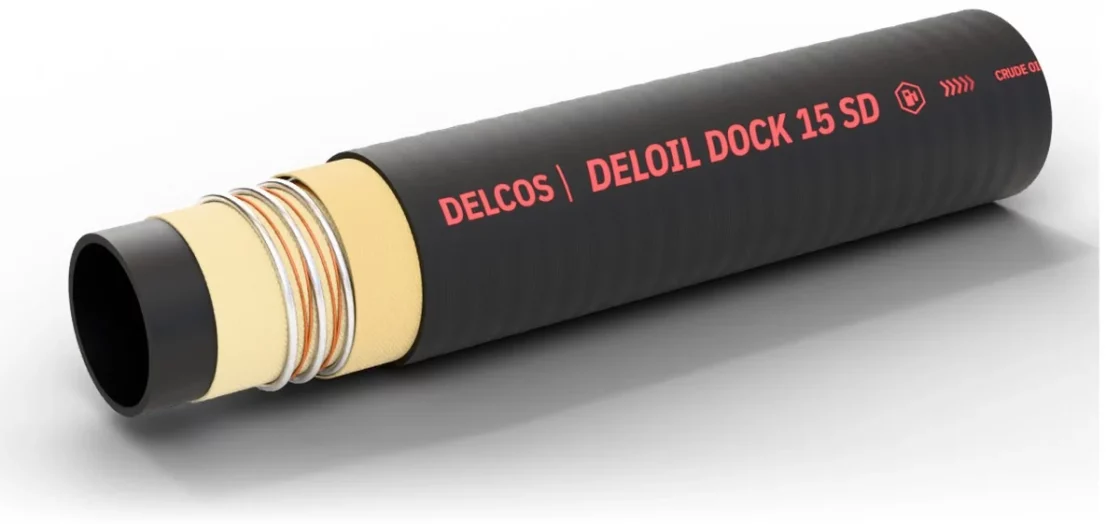 DELOIL DOCK 15 SD hose with layers partly removed: inner tube, reinforcement and cover
