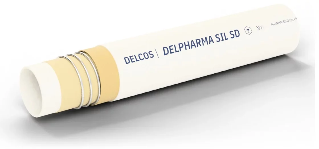 DELPHARMA SIL SD hose with layers partly removed: inner tube, reinforcement and cover