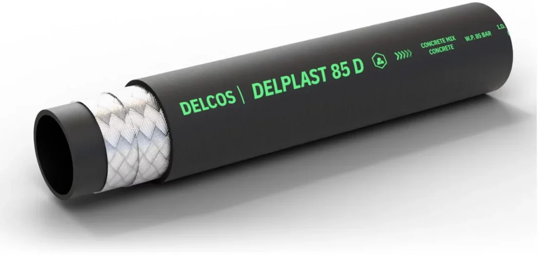 DELPLAST 85 D hose with layers partly removed: inner tube, reinforcement and cover