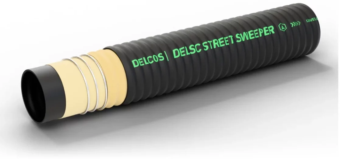 DELSC STREET SWEEPER hose with layers partly removed: inner tube, reinforcement and cover