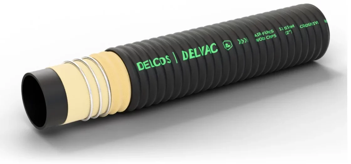 DELVAC hose with layers partly removed: inner tube, reinforcement and cover