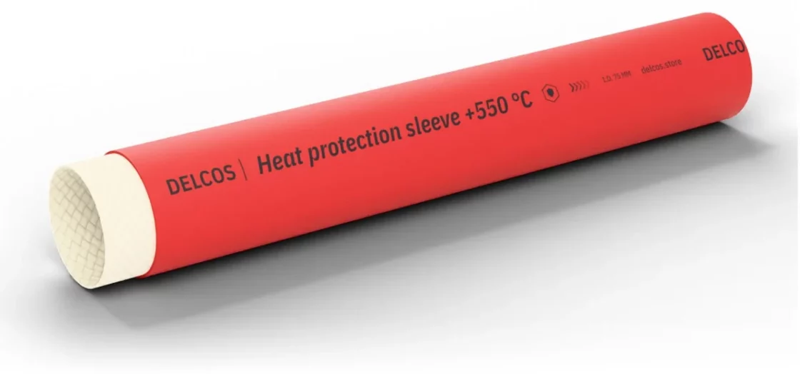 Heat protection sleeve +550 °C hose with layers partly removed: inner tube, reinforcement and cover